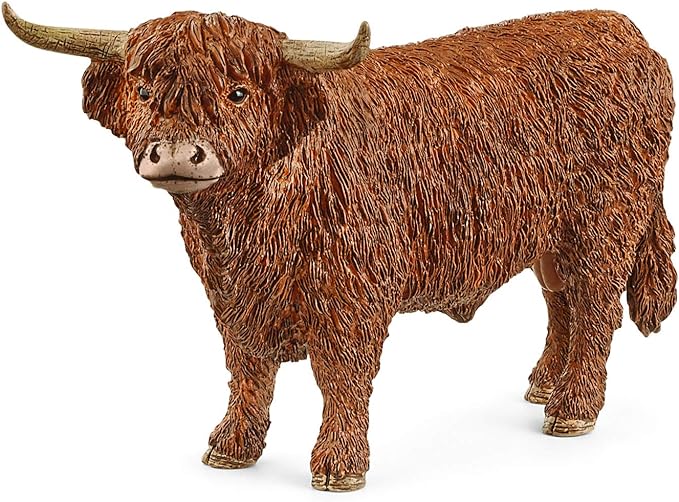 Schleich Farm World Realistic Highland Bull Cow Animal Figurine - Highly Detailed and Durable Farm Animal Toy, Fun and Educational Play for Boys and Girls, Gift for Kids Ages 3+ - Figurio