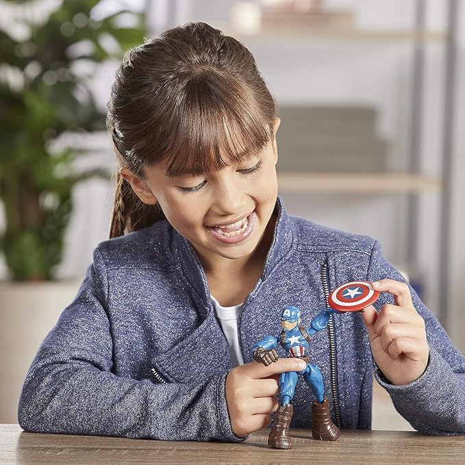 Avengers Marvel Bend and Flex Action Figure Toy, 6-Inch Flexible Captain America Figure, Includes Blast Accessory, for Kids Ages 4 and Up - Figurio