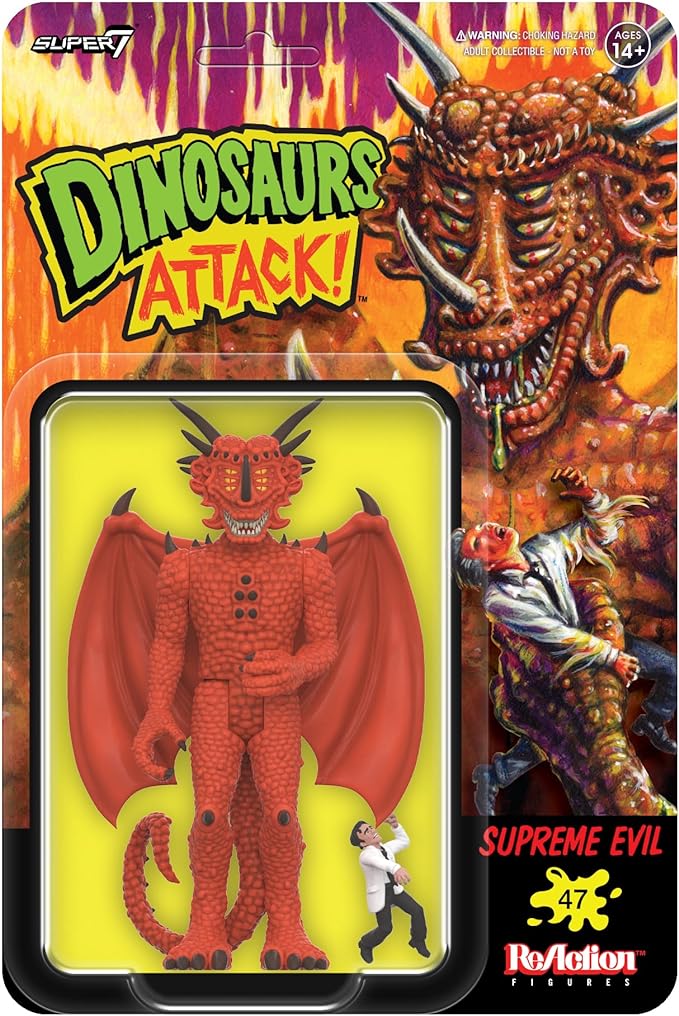 Super7 Dinosaurs Attack Supreme Evil - 3.75" Dinosaurs Attack Action Figure with Accessory Vintage Trading Card Collectibles and Retro Toys - Figurio