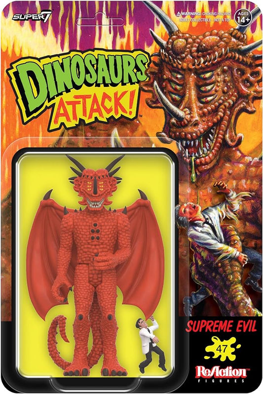 Super7 Dinosaurs Attack Supreme Evil - 3.75" Dinosaurs Attack Action Figure with Accessory Vintage Trading Card Collectibles and Retro Toys - Figurio