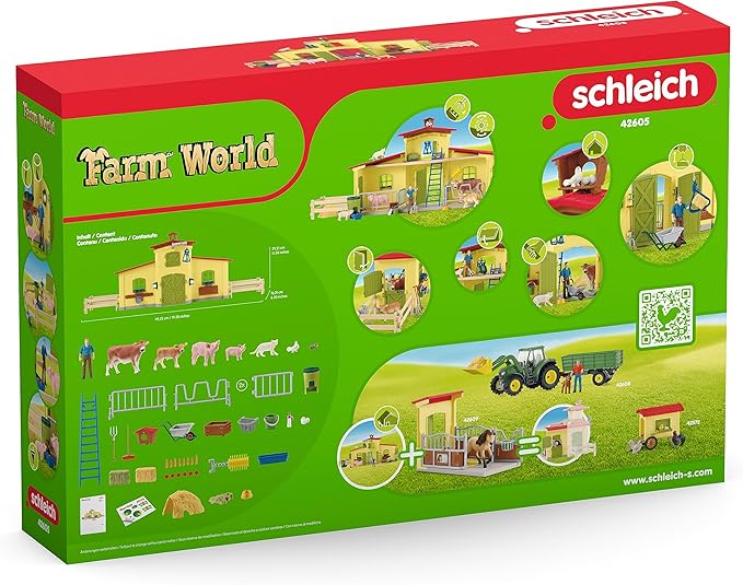 Schleich Farm World Animal Farm Playset with Figurine and Accessories - 92pc Kids Animal Farm Playset with Cow, Horse, Pig, Bull, and Accessories for Boys and Girls, Gift for Kids Age 3+, Yellow - Figurio