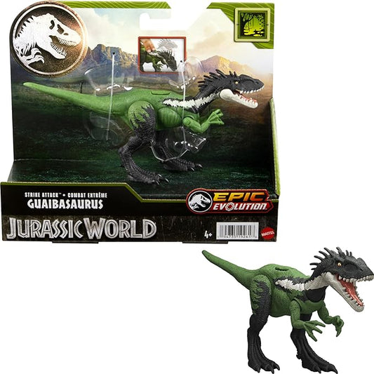 Mattel Jurassic World Strike Attack Guaibasaurus Dinosaur Toy with Single Strike Action, Movable Joints, Action Figure Gift with Physical & Digital Play - Figurio