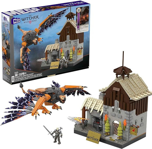 MEGA The Witcher Building Toys Set, Geralt’s Griffin Hunt with 1170 Pieces, 1 Micro Action Figure and Accessories, Adult Collectible - Figurio