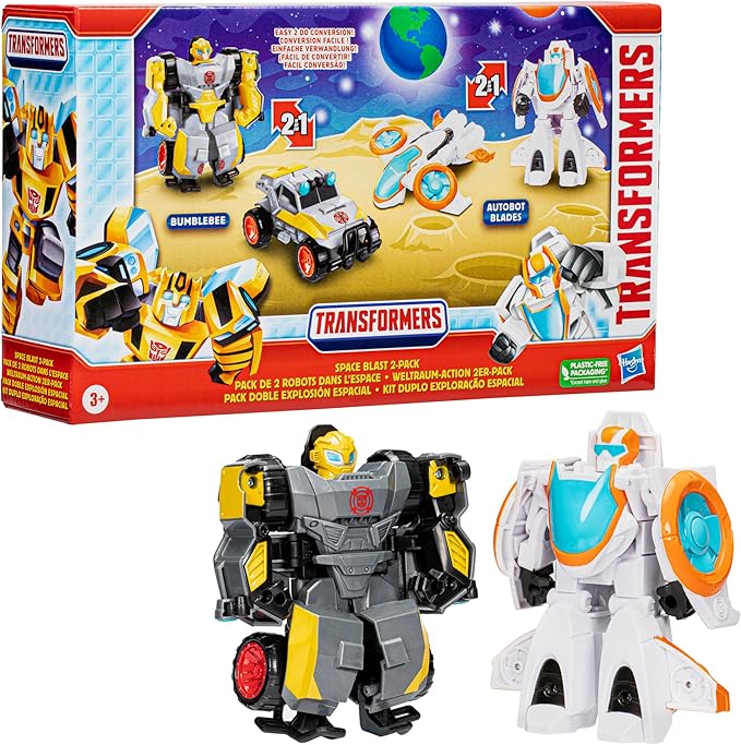 Transformers Toys Space Blast 2-Pack, Bumblebee and Autobot Blades 4.5-Inch Action Figures, Preschool Robot Toys for Kids Ages 3 and Up (Amazon Exclusive) - Figurio