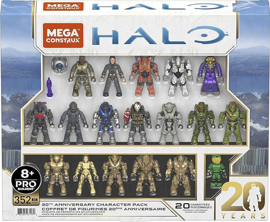 MEGA Halo Action Figure Building Toys Set, 20th Anniversary Character Collector Pack with 352 Pieces, 20 Poseable Articulation Figures, Kids or Adults (Amazon Exclusive) - Figurio