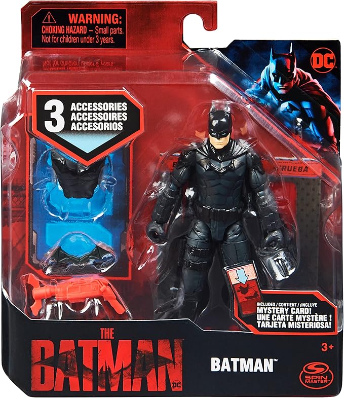 DC Comics, Batman 10cm Action Figure with 3 Accessories and Mystery Card, The Batman Movie Collectible Kids Toys for Boys and Girls Ages 3 and up - Figurio