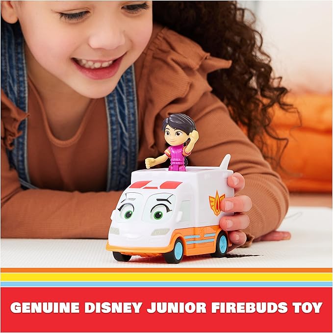 DC Comics Disney Junior Firebuds, Violet and Axl, Action Figure and Ambulance Toy with Interactive Eye Movement, Kids’ Toys for Boys and Girls Aged 3 and up - Figurio