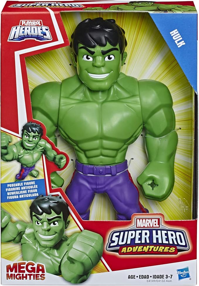 Playskool Heroes Marvel Super Hero Adventures Mega Mighties Hulk Collectible 10" Action Figure, Toys for Kids Ages 3 & Up - Figurio