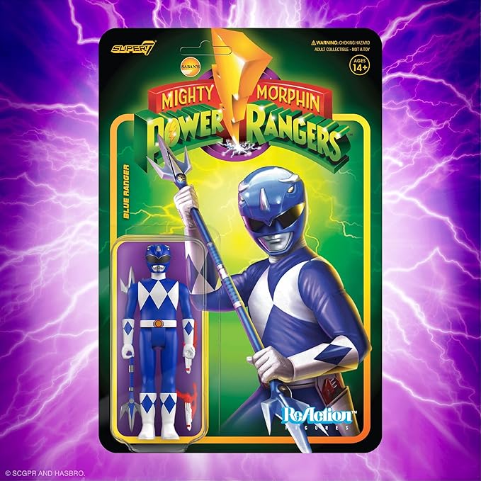 Super7 Mighty Morphin Power Rangers Blue Ranger - 3.75" Power Rangers Action Figure with Accessories Classic TV Show Collectibles and Retro Toys - Figurio