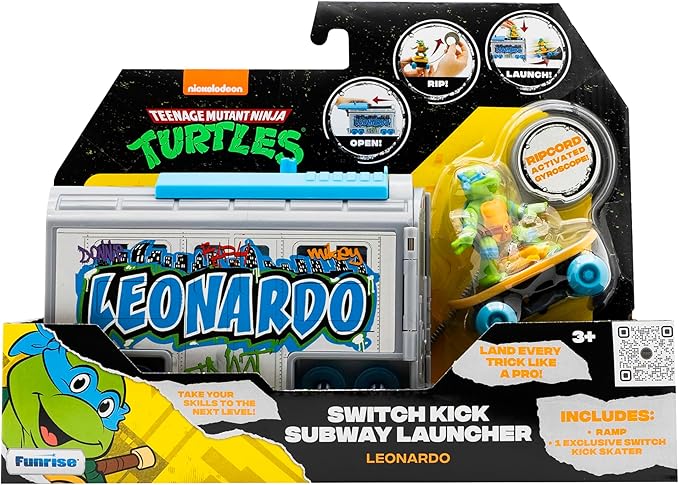 Teenage Mutant Ninja Turtles 5" Switch Kick Subway Launcher Leonardo Ages 3+ - Launch & Shred with Signature Katanas! - Figurio