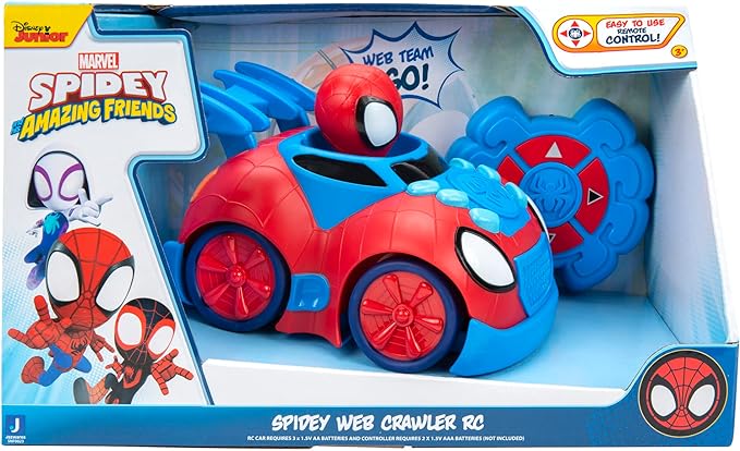 Marvel Spidey and His Amazing Friends Web Crawler RC - Remote-Controlled Vehicle - Features Built-in Super Hero with 4 Controller Functions, Blue & Red - Figurio