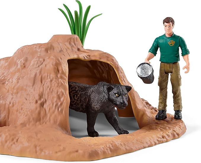 Schleich Wild Safari Ranger Adventure Station Wildlife Action Playset - Safari Animals Tree Toys Playset with Alligator, Panther, Safari Base, Guide Figurine, and More, Gift for Boys and Girls Ages 3+ - Figurio