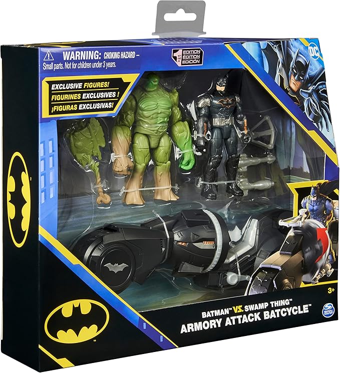 DC Comics, Batman and Swamp Thing Armory Attack Batcycle Set, Exclusive Armored Batman and Swamp Thing Action Figure with Accessories, Kids Toys for Boys and Girls Ages 4 and Up - Figurio