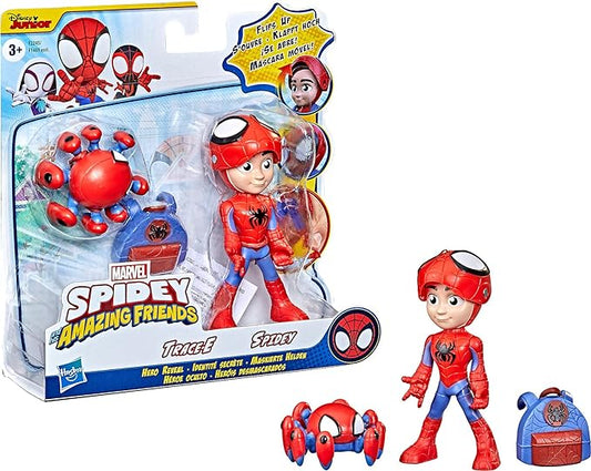 Spidey and His Amazing Friends Marvel Hero Reveal 2-Pack, 4-Inch Scale-Action Figures,-Mask Flip Feature, Spidey and Trace-E, 3 and Up - Figurio