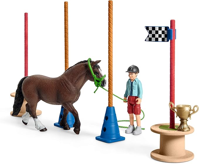 Schleich Farm World, Horse Toys for Kids, Pony Agility Race Playset with Horse Figurines and Accessories 22-Piece Set, Ages 3+ - Figurio