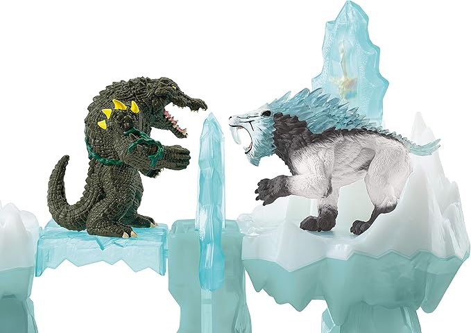 Schleich Eldrador Creatures Attack on Ice Fortress Playset with Ice Monster and Jungle Monster Action Figures - Features Battle Crocodile with Moving Arms and Sabre Tooth Tiger, Gift for Kids Ages 7+ - Figurio