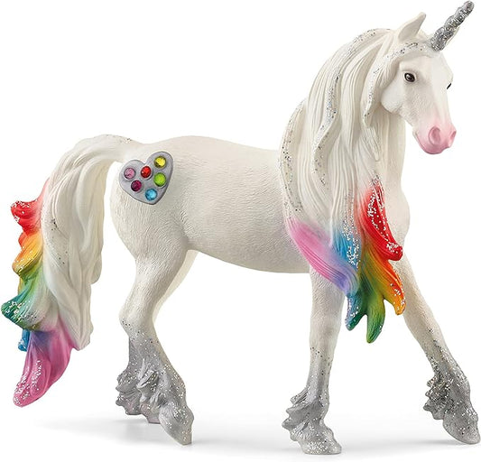 Schleich bayala, Unicorn Toys for Girls and Boys, Rainbow Love Unicorn Stallion with Glitter and Rhinestone Details, Ages 5+, Multicolor, 4.5 inch - Figurio