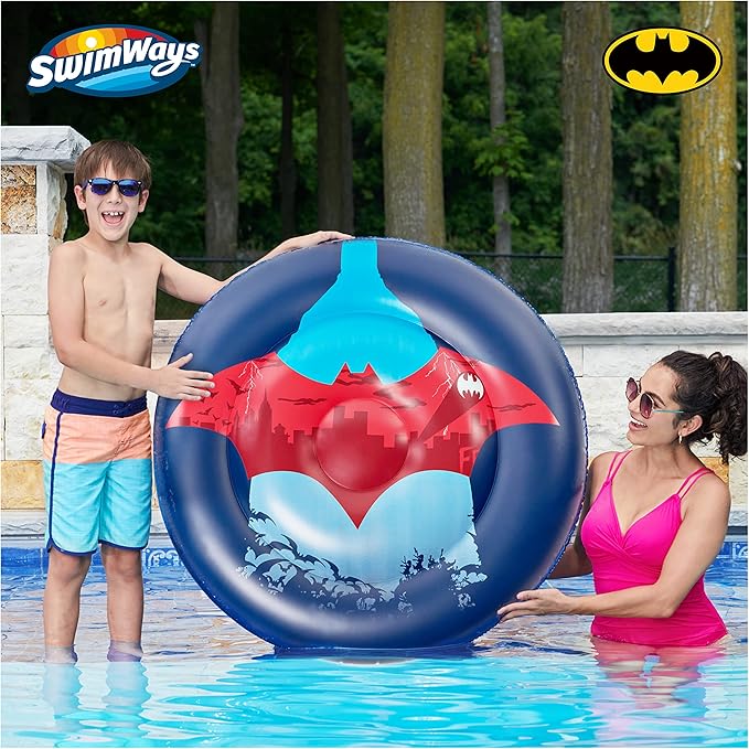 Swimways DC Batman Reversible Boat, Inflatable Pool Floats & Kids Pool Toys, Swimming Pool Accessories & Beach Essentials for Kids Aged 5 & Up - Figurio