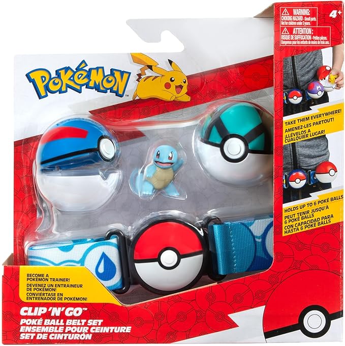 Pokémon PKW3161 Set-2-Inch Squirtle Battle Figure with Clip ‘N’ Go Plus Net Ball Accessories, Schiggy Belt Set - Figurio