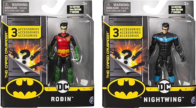 BATMAN, 4-Inch Robin and Nightwing Action Figures with 6 Mystery Accessories - Figurio