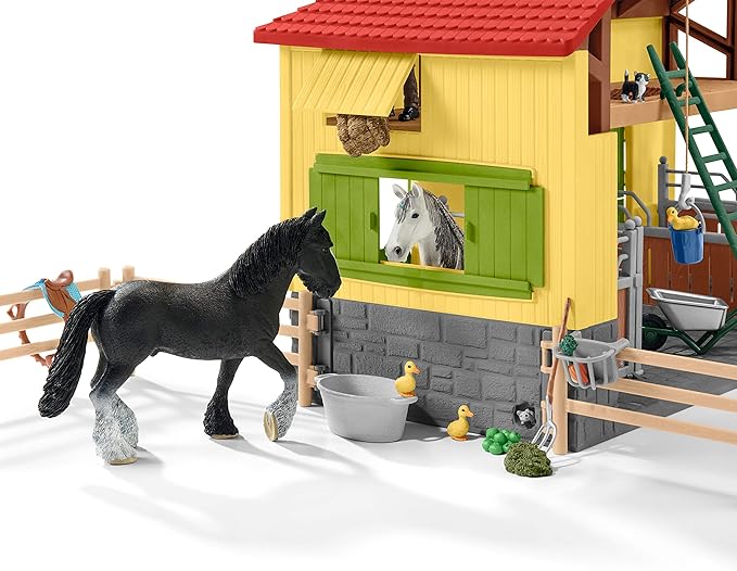 Schleich Farm World, 30-Piece Playset, Farm Toys and Farm Animals for Kids Ages 3-8, Horse Stable 10.5 x 49 x 34.5 cm - Figurio