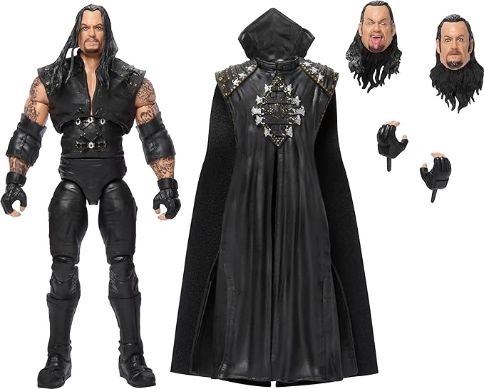 Mattel WWE Ultimate Edition Action Figure & Accessories, 6-inch Undertaker Collectible Set, Swappable Heads & Hands, Entrance Gear & 30 Articulation Points - Figurio