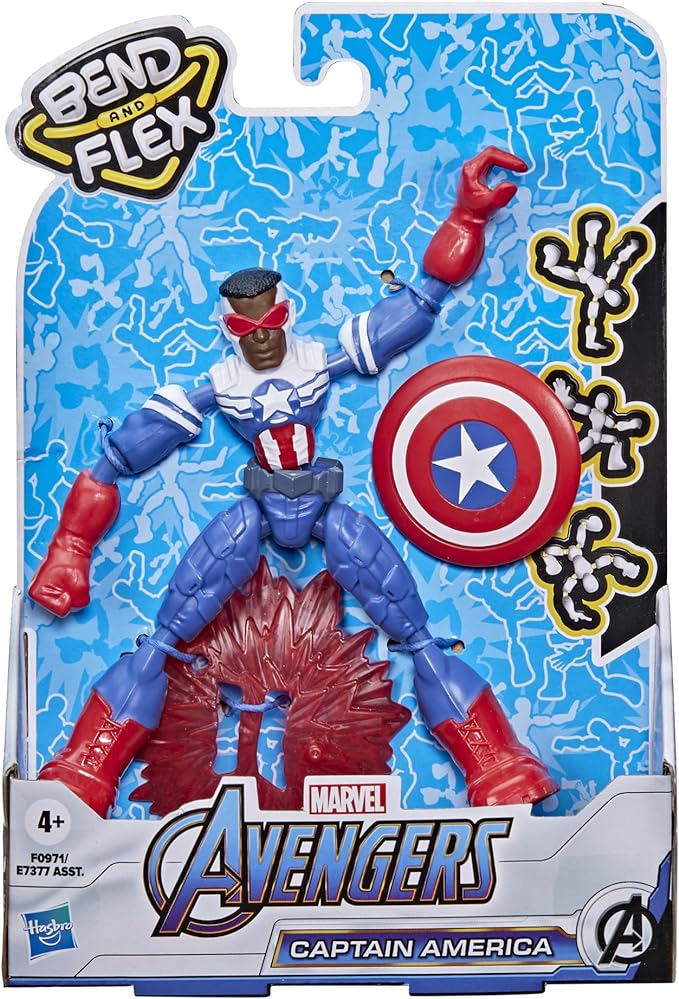 Marvel Avengers Bend and Flex Action Figure, 6-Inch Flexible Captain America Super Hero Figure Toy, Ages 4 and Up - Figurio