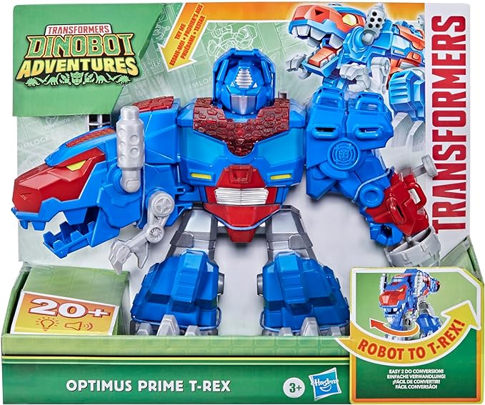 Transformers Dinobot Adventures Optimus Prime T-Rex Converting Toy with Lights and Sounds, 9+ Inch Action Figure, Ages 3 and Up - Figurio