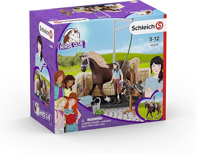 Schleich Horse Club, 13-Piece Playset, Horse Toys for Girls and Boys Ages 5-12, Horse Wash Area with Emily and Luna the Horse - Figurio