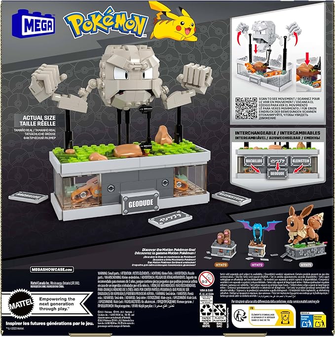 Mega Pokémon Building Toys Set, Mini Motion Geodude with 343 Pieces, 5 Inches Tall, Moving Arms and Mouth, Adult Collectible - Figurio