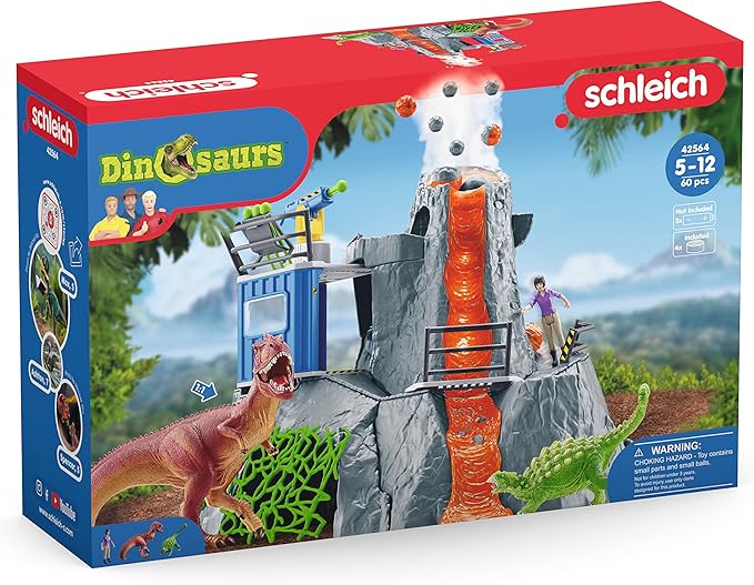 Schleich Dinosaurs - Volcano Expedition Base Camp, Dinosaur Playset Including LED Erupting Volcano, Researcher Figurines and 2 x Dinosaur Toys for Boys and Girls Ages 5-12 - Figurio