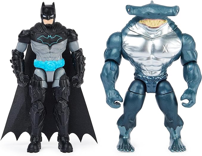 Batman 4-inch Bat-Tech Batman and King Shark Action Figures with 6 Mystery Accessories, for Kids Aged 3 and up - Figurio