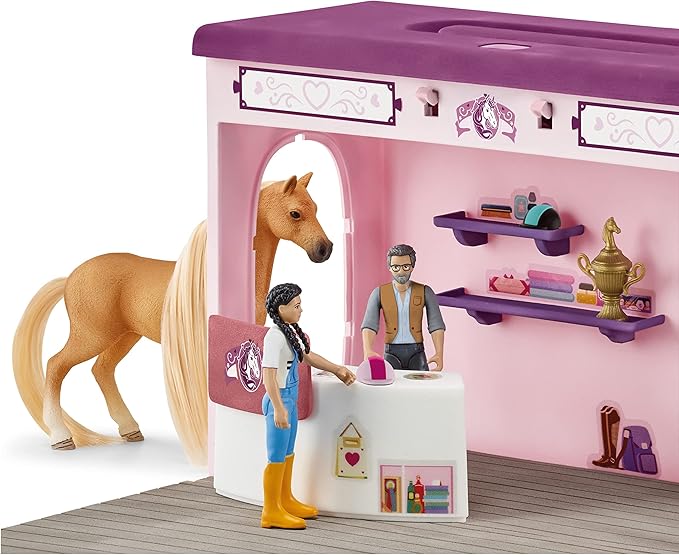 Schleich Horse Club Sofia's Beauties Horse Pop-Up Boutique with Hair Brushing Accessories and Figurines - 25-Piece Brushable Hair Pop-up Horse Salon Boutique For Grooming Horses, Gift for Kids Ages 4+ - Figurio