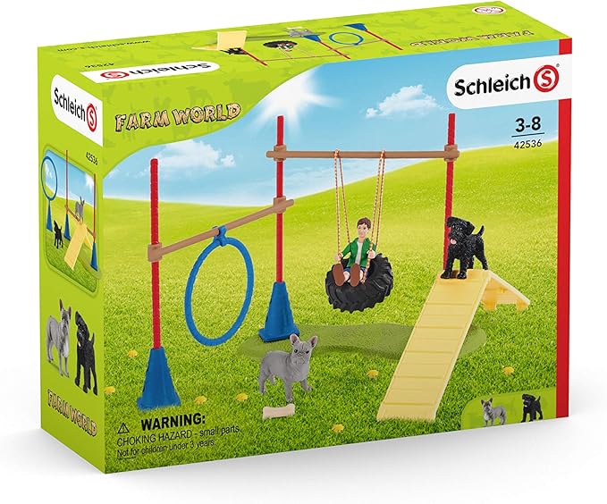 Schleich Farm World, Farm Toys for Girls and Boys Ages 3-8, 14-Piece Playset, Puppy Agility Training at the Dog Park - Figurio