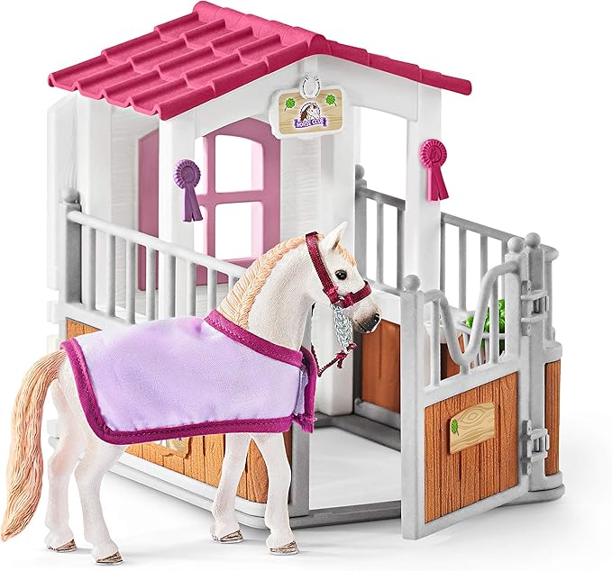 Schleich Horse Club, 12-Piece Playset, Horse Toys for Girls and Boys 5-12 years old Horse Stall with Lusitano Horses - Figurio