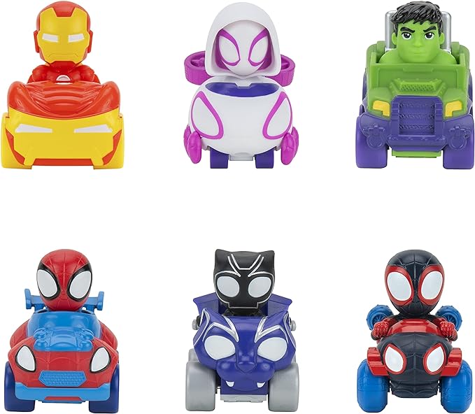 Marvel Spidey and His Amazing Friends 6 Pack - Six 2-Inch Amazing Mini Vehicles - Toys Featuring Your Friendly Neighborhood Spideys - Amazon Exclusive - Figurio