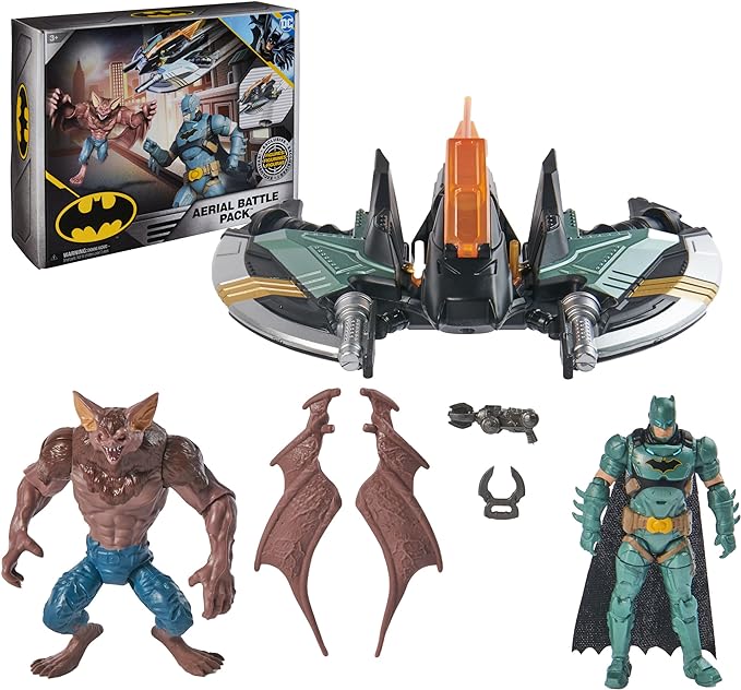 DC Comics, Batman Aerial Battle Pack (Amazon Exclusive), Batwing Vehicle, 4-inch Batman & Man-Bat Action Figure, Super Hero Kids Toys for Boys & Girls - Figurio