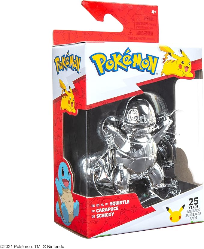 Pokemon 25th Celebration 3-inch Silver Squirtle #2 Figure Fan Must Have Toy - Officially Licensed 25th Anniversary Product from Jazwares - Figurio