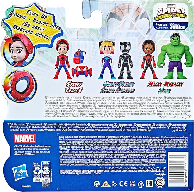 Spidey and His Amazing Friends Marvel Hero Reveal 2-Pack, 4-Inch Scale-Action Figures,-Mask Flip Feature, Spidey and Trace-E, 3 and Up - Figurio