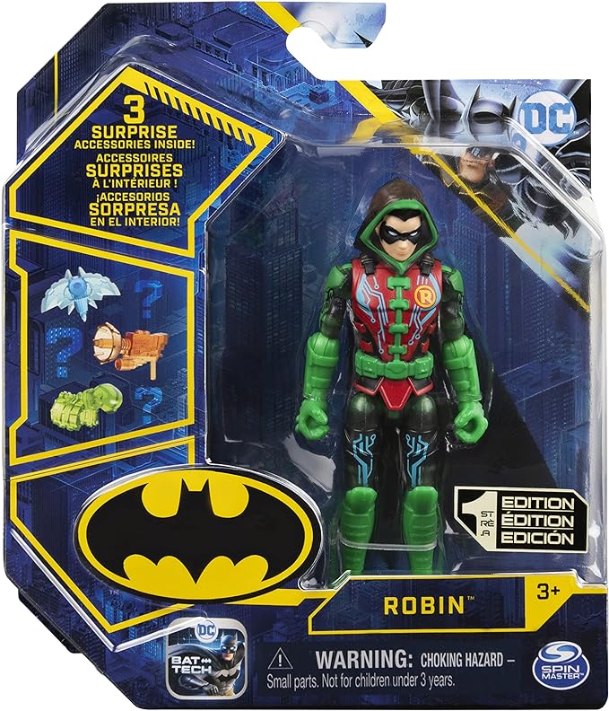 DC Comics Batman 4-inch Robin Action Figure with 3 Mystery Accessories, for Kids Aged 3 and up - Figurio