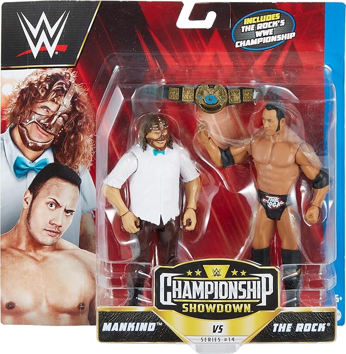 Mattel WWE The Rock vs Mankind Championship Showdown Action Figure 2-Pack with Championship, 6-inch - Figurio