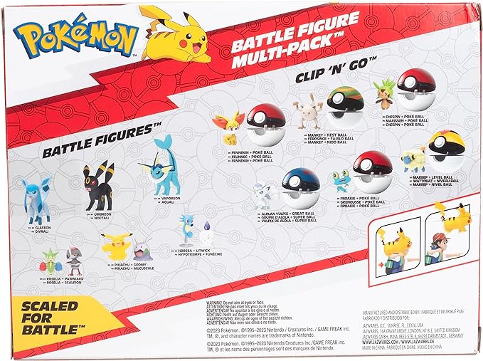 Pokémon Battle Ready! Figure Set, 6 Pieces - Includes 4.5" Ash & Launching Pikachu, 2" Charmander, 2” Rowlet, 2” Piplup, 2” Zorua - Officially Licensed - Toy Gift for Kids, Boys & Girls - Ages 4+ - Figurio