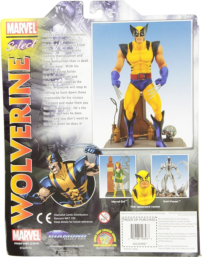 Diamond Select Toys 7-Inch Wolverine Action Figure with Deluxe Weapon X-Base and Display-Ready Packaging with Side Panel Artwork - Figurio