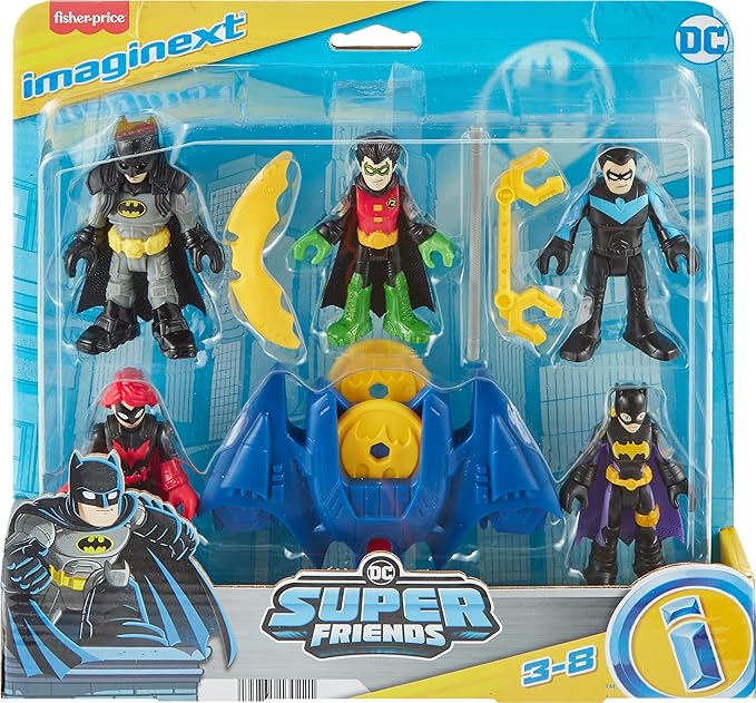 Fisher-Price Imaginext DC Super Friends Batman Toys Family Multipack Figure Set, 5 Characters & 7 Accessories for Kids Ages 3+ Years - Figurio