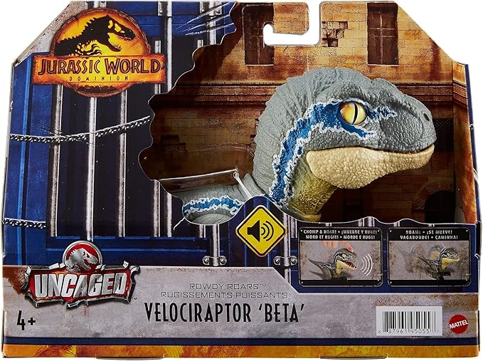 Mattel Jurassic World Dominion Uncaged Rowdy Roars Atrociraptor Beta Dinosaur Action Figure, Toy with Interactive Motion & Sound - Figurio