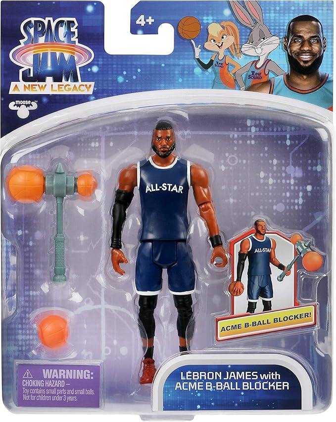 Moose Toys Space Jam: A New Legacy - Baller Action Figure - 5" Lebron James with Acme B-Ball Blocker - Figurio