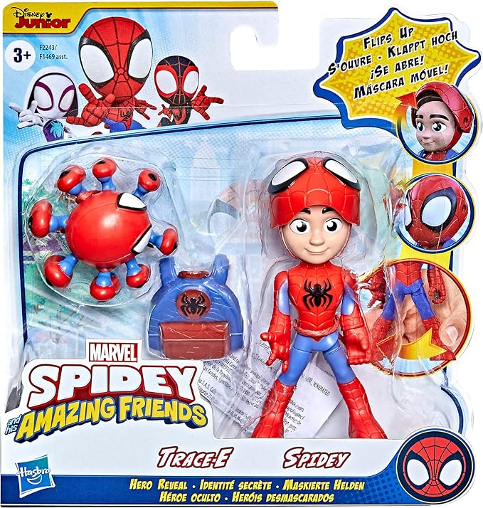 Spidey and His Amazing Friends Marvel Hero Reveal 2-Pack, 4-Inch Scale-Action Figures,-Mask Flip Feature, Spidey and Trace-E, 3 and Up - Figurio