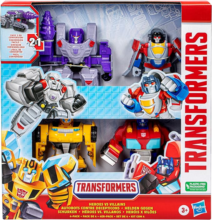 Transformers Toys Heroes vs Villains 4-Pack, Autobot and Decepticon 4.5-Inch Action Figures, Preschool Robot Toys for Kids Ages 3 and Up - Figurio