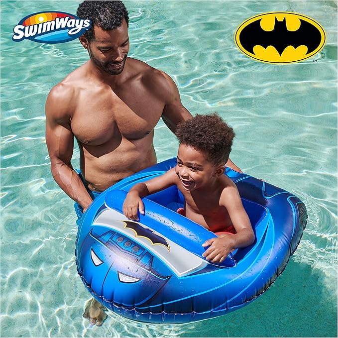 Swimways DC Batman Batmobile Inflatable Water Boat Vehicle, Inflatable Pool Floats and Kids Pool Toys, Batman Pool Party Supplies for Kids Aged 3 & Up - Figurio