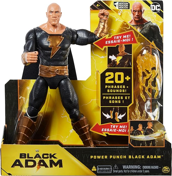 DC Comics, Power Punch Black Adam 12-inch Action Figure, 20+ Phrases and Sounds, Lights Up with 2 Accessories, Black Adam Movie Collectible Kids Toys for Boys and Girls Ages 3 and Up - Figurio